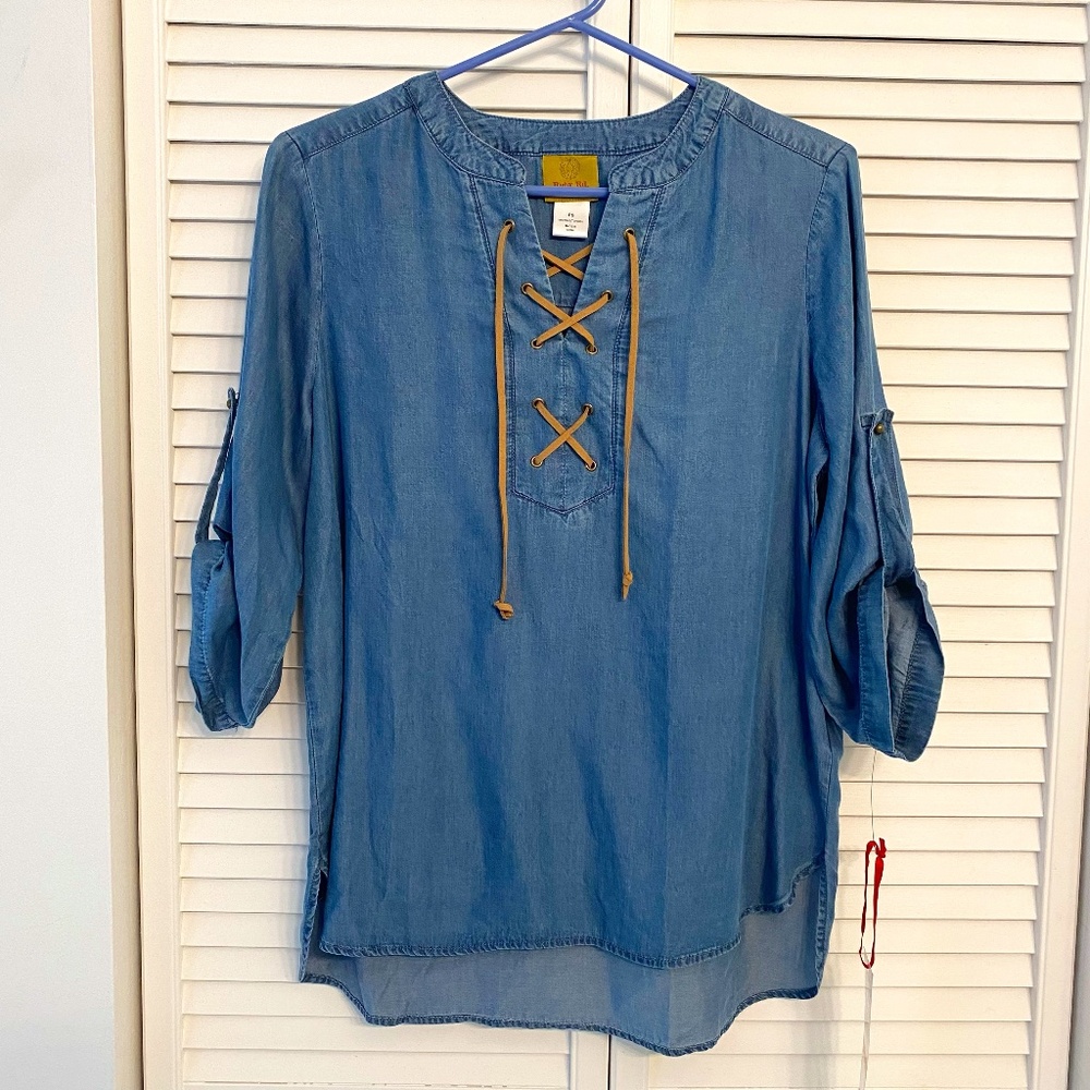 Blue Chambray Tencel Tunic Style Top Size PS